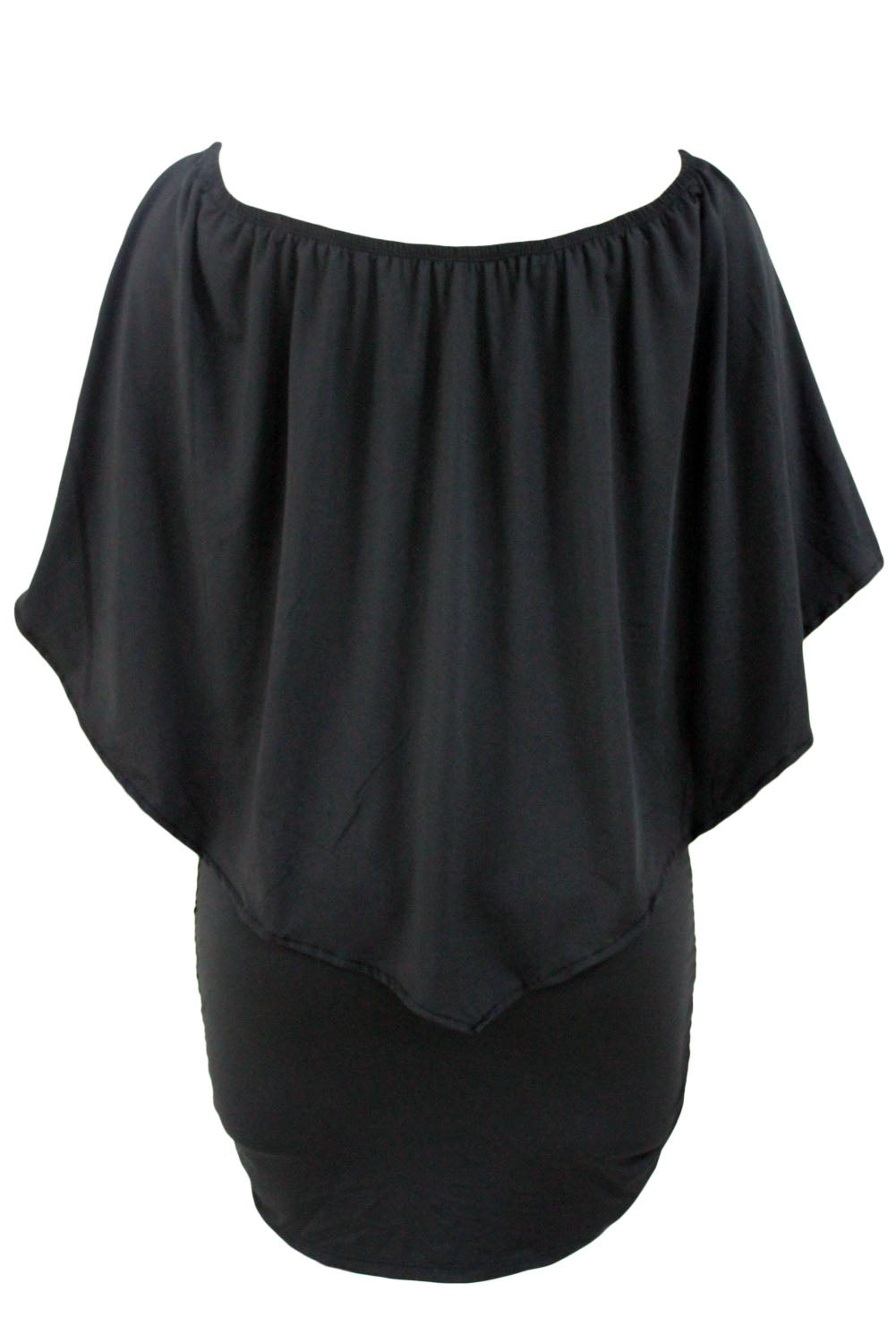 Elegant Black Layered Poncho Mini Dress for Plus Size Women