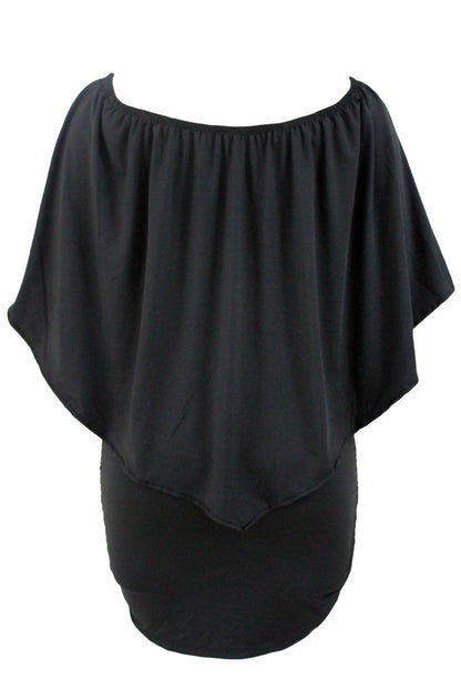 Elegant Black Layered Poncho Mini Dress for Plus Size Women