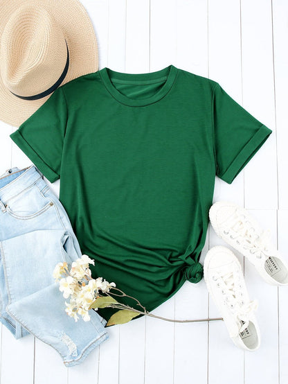 Green Casual Crew Neck T-Shirt for Women
