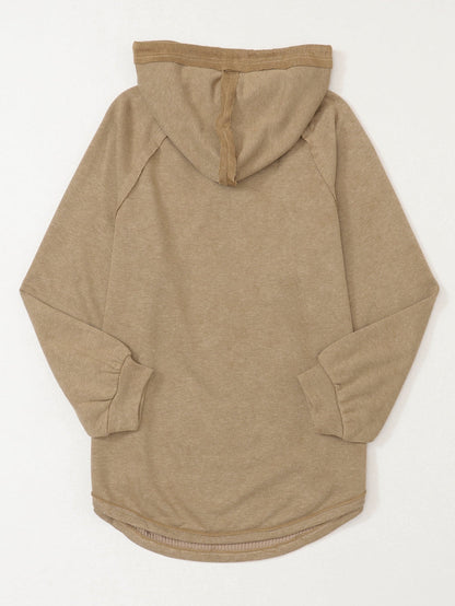Khaki Exposed Seam Waffle Knit Hoodie with Adjustable Drawstring