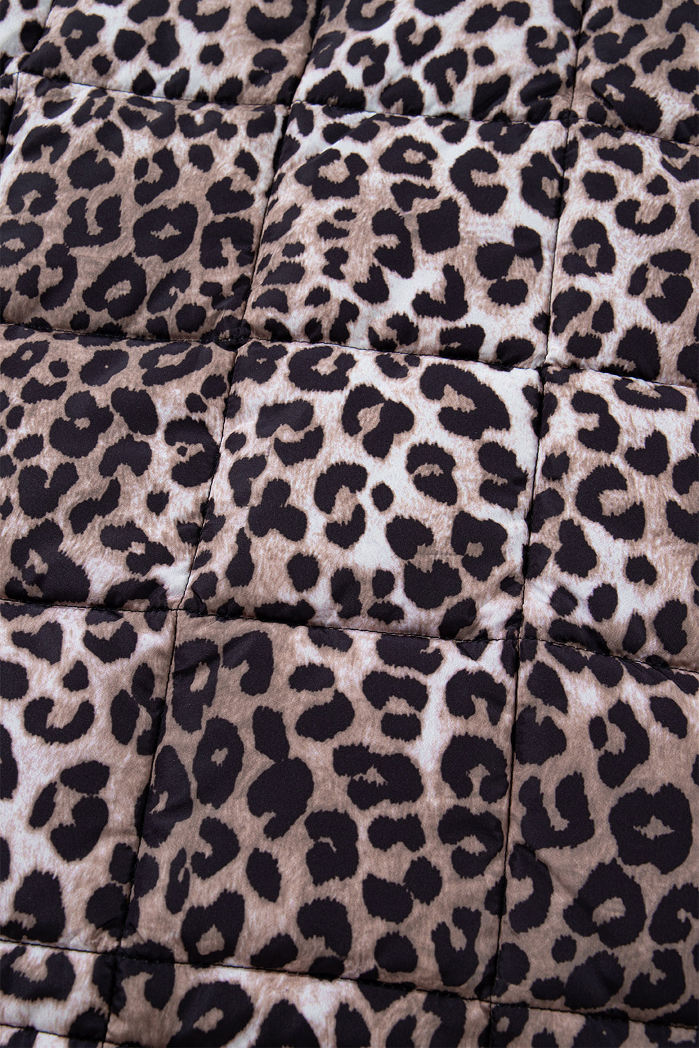 Brown Leopard Quilted Full Zipper Casual Puff Vest