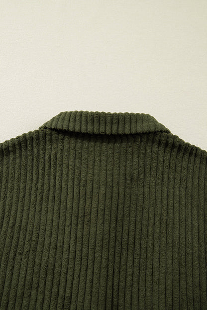 Jungle Green Ribbed Fleece Plaid Print Patchwork Button Up Jacket