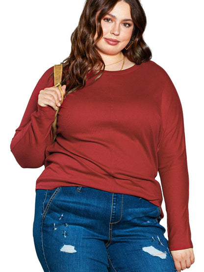 Red Dahlia Piping Detail Plus Size Long Sleeve Top
