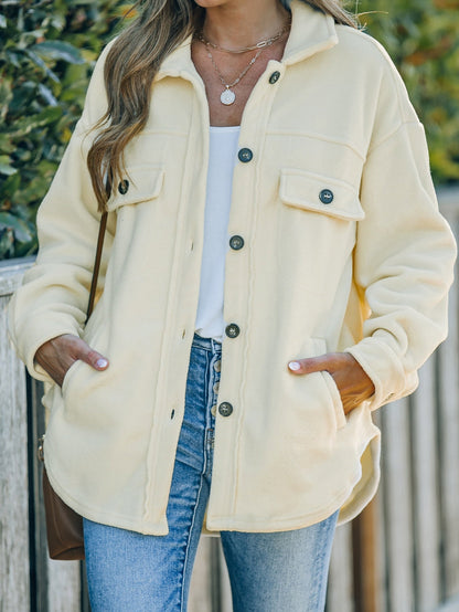 Beige Collared Button-Up Shirt Jacket