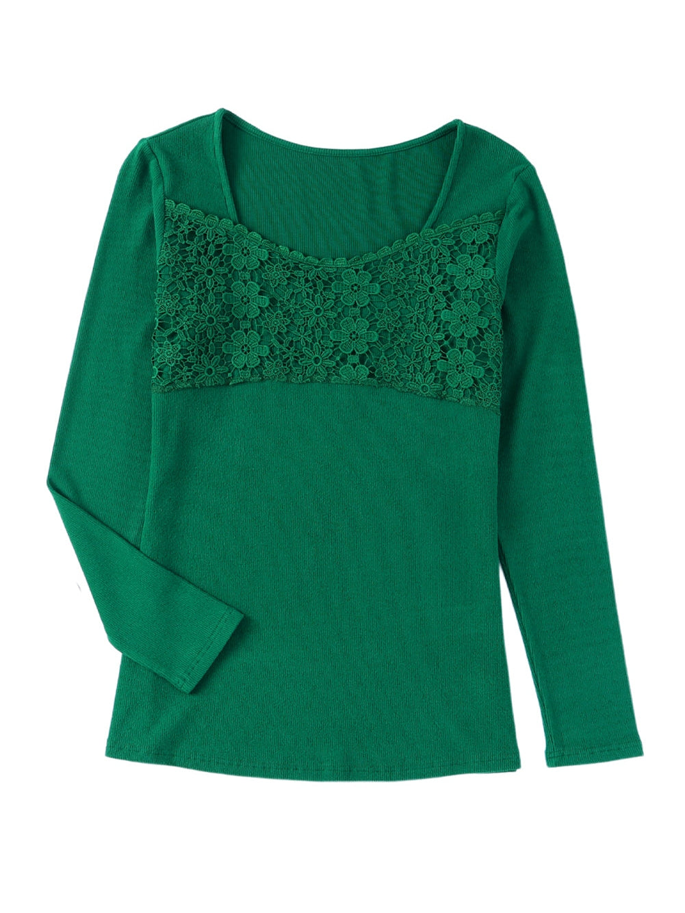 Green Floral Lace V Neck Long Sleeve Top