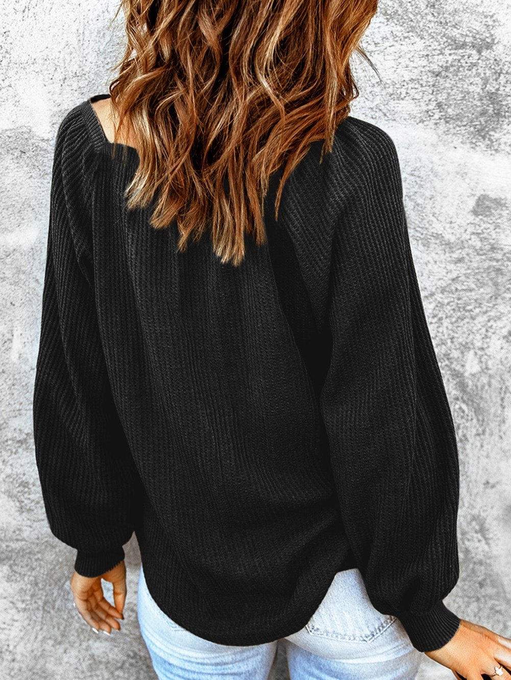 Elegant Square Neck Long Sleeve Waffle Knit Top