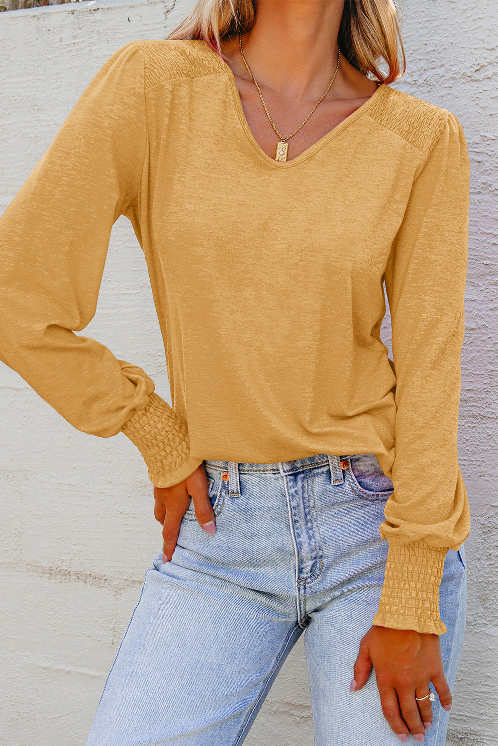 shirred shoulder top