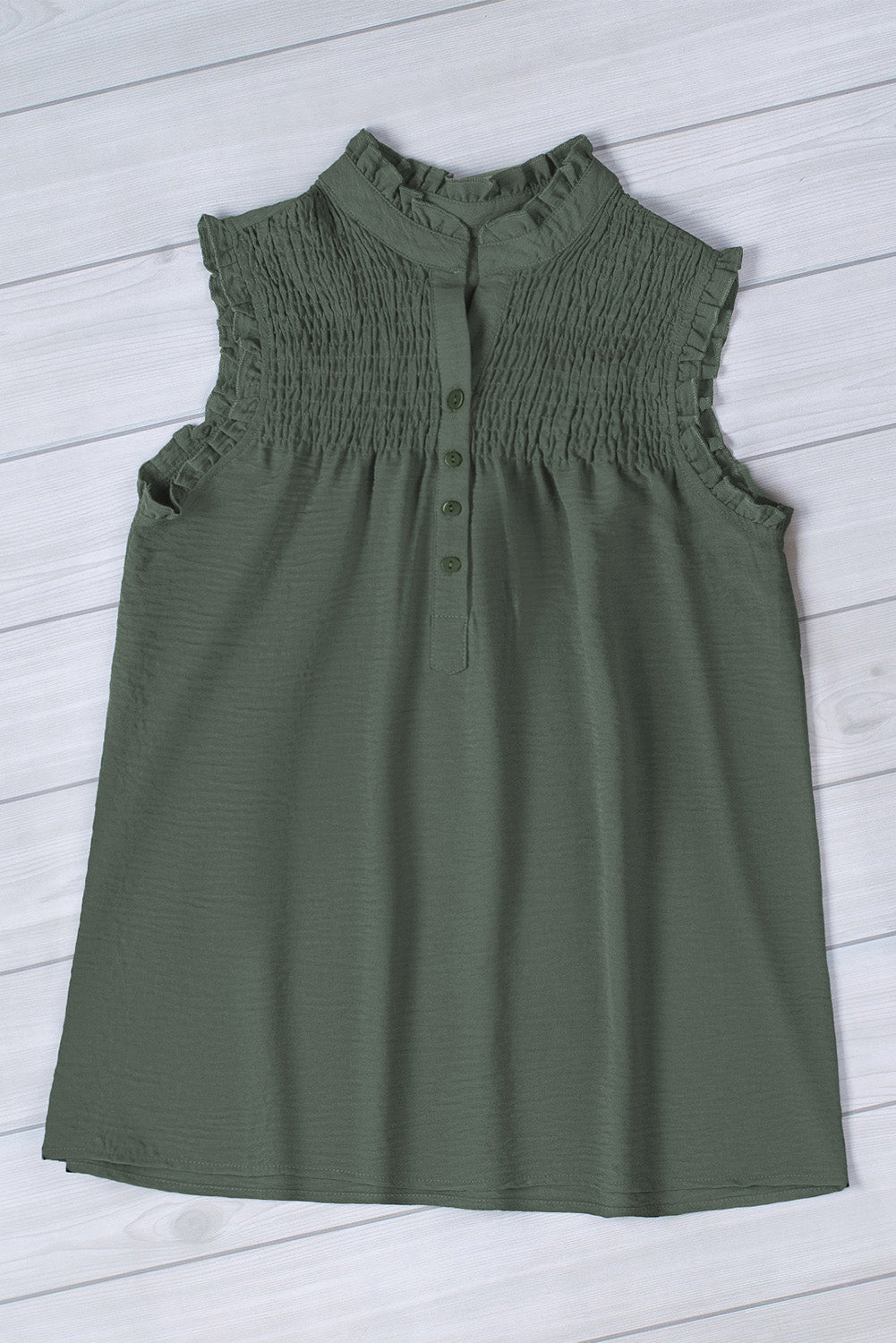 Green Buttoned Frill Tank Top