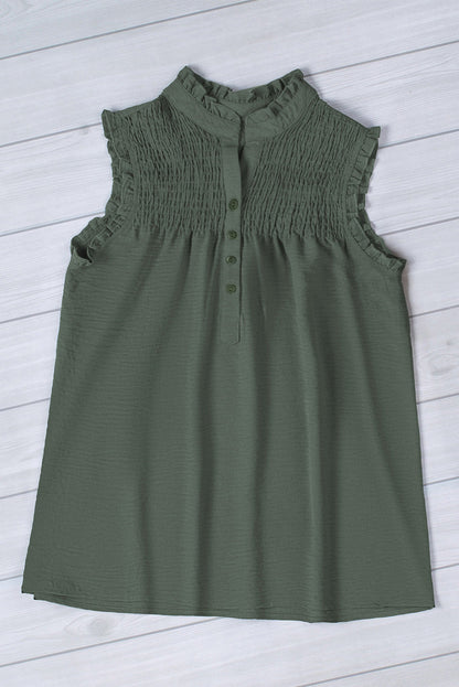 Green Buttoned Frill Tank Top