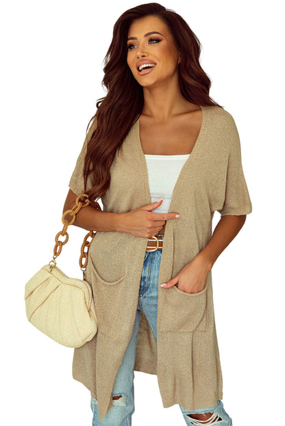 Khaki Dolman Sleeve Cardigan with Pockets