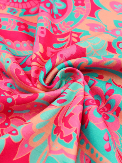 Rosy Paisley Print V Neck Shift Blouse for Plus Size Comfort