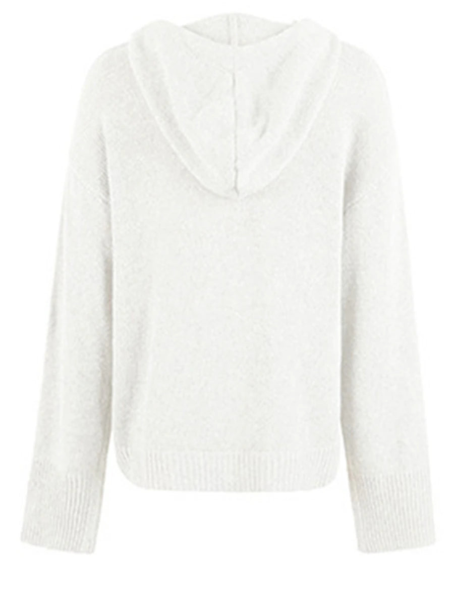 Women's Cardigan Sweater Hooded Ribbed Knit Alpaca Wool Button Fall Winter Regular Outdoor Daily Going out Stylish Casual Soft Long Sleeve Solid Color Black White Gray S M L