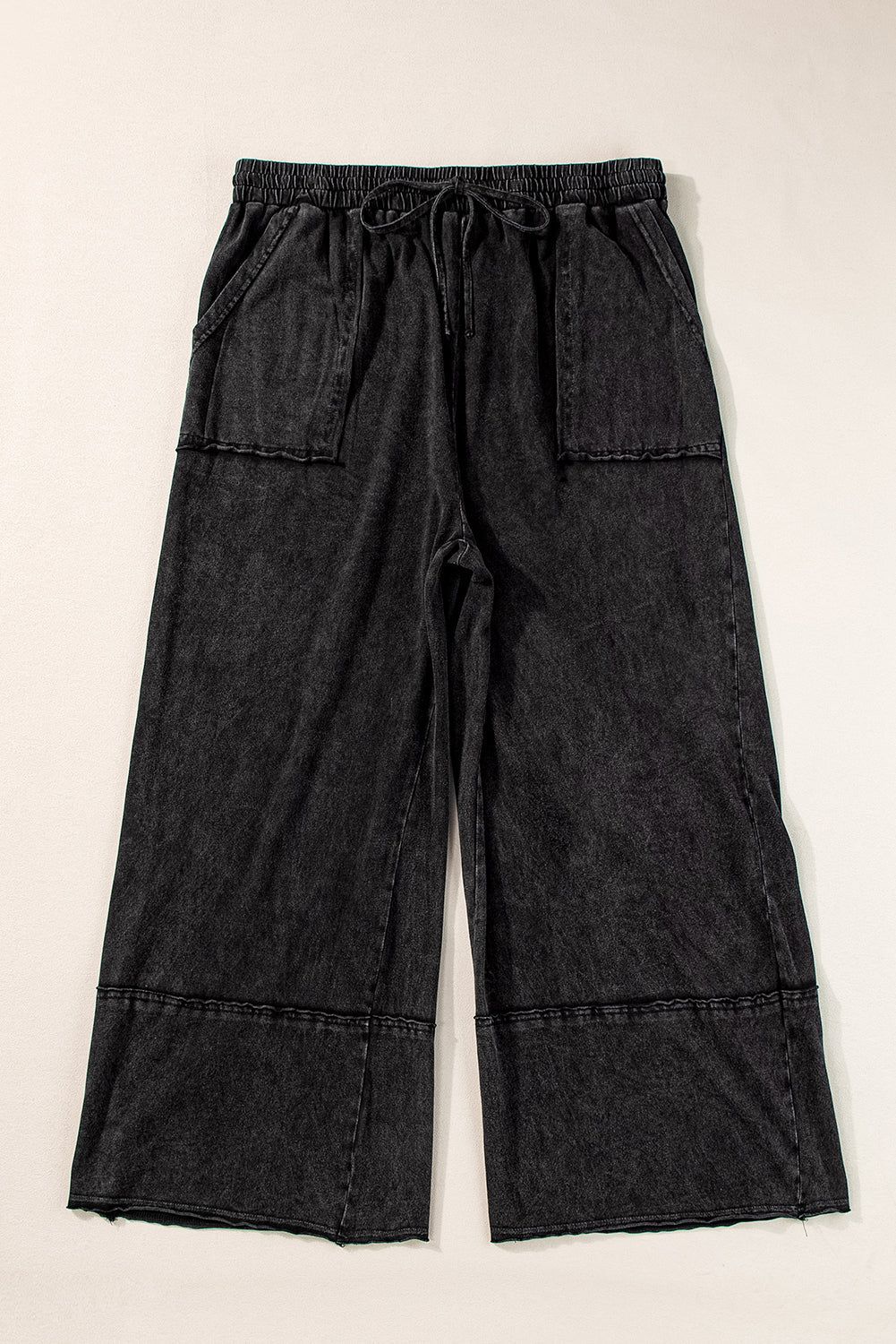Midnight Mineral Wash Wide Leg Capri Pants with Exposed Seams