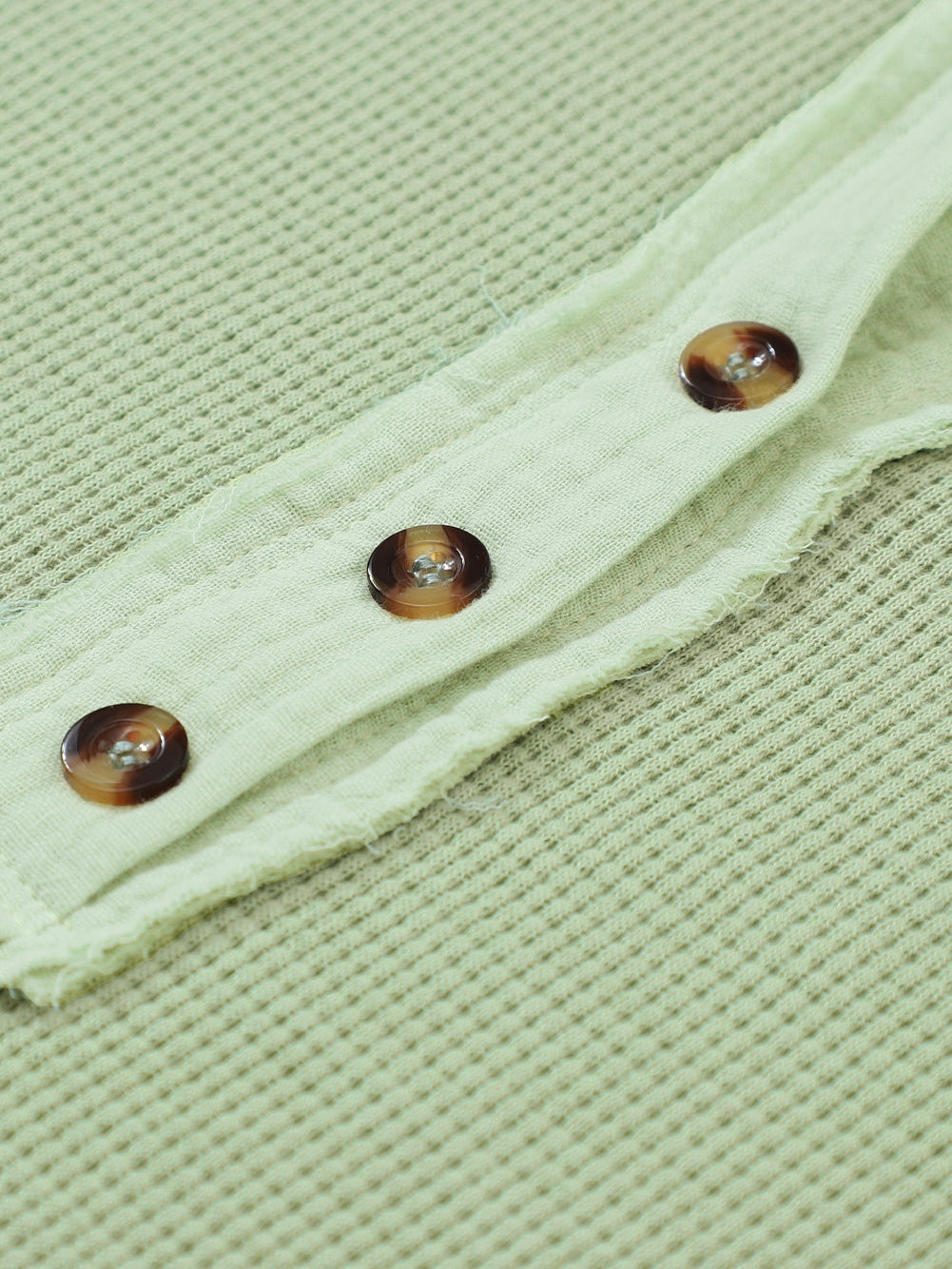 Green Textured Waffle Knit Henley Top