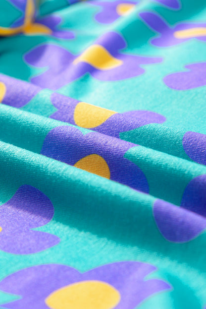 Green Floral Print V-Neck Short Sleeve Pajama Set