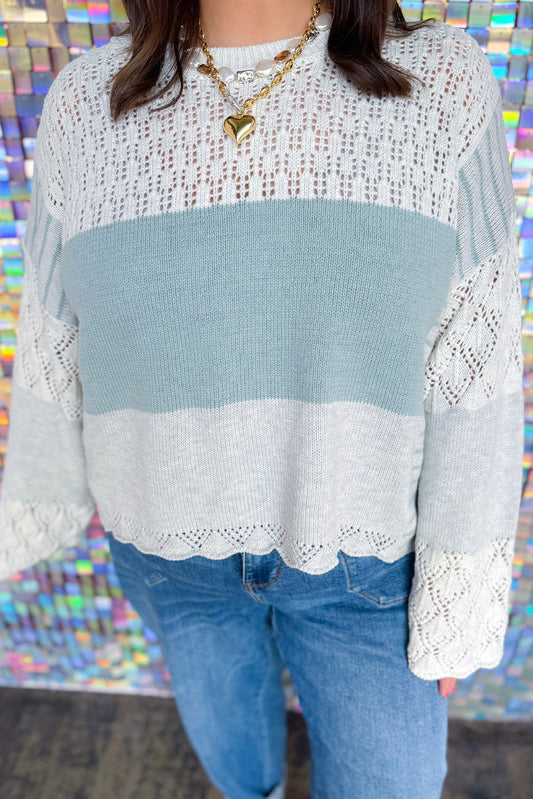 Light Grey Plus Size Color Block Hollowed Knit Patchwork Loose Sweater