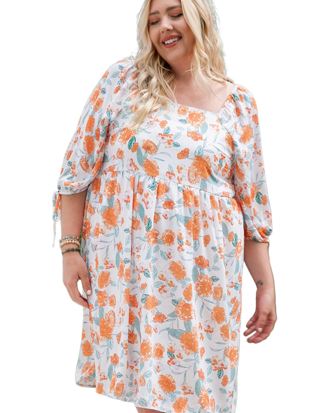Bold Orange Floral Shift Dress for Plus Size Women