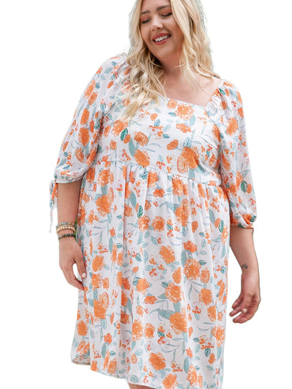 Bold Orange Floral Shift Dress for Plus Size Women