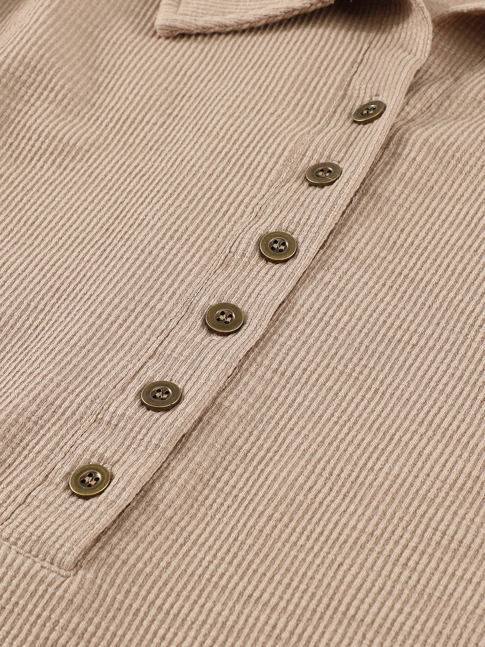 Elegant Khaki Knit Top with Chic Turn-down Neck