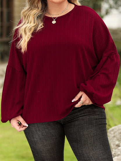 Crimson Dahlia Plus Size Jacquard Knit Bubble Sleeve Top