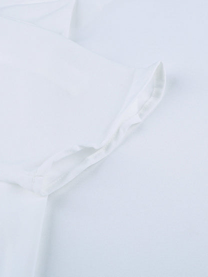 Elegant White V Neck High Low Hem Blouse