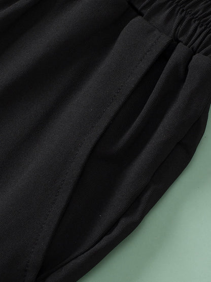 Elegant Black Plus Size High Waist Frilled Soft Pants with Pockets