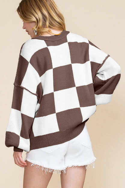 brown checkered sweater