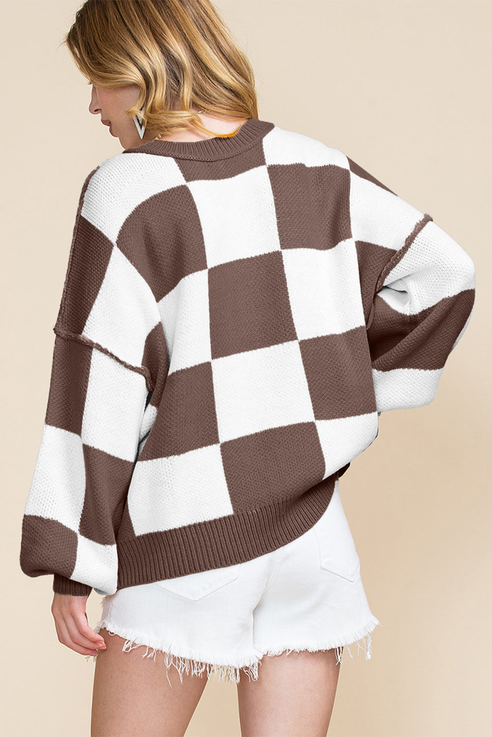 brown checkered sweater