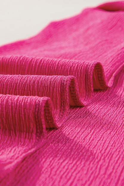 Bubble Hem Bright Pink V Neck Plus Size Top