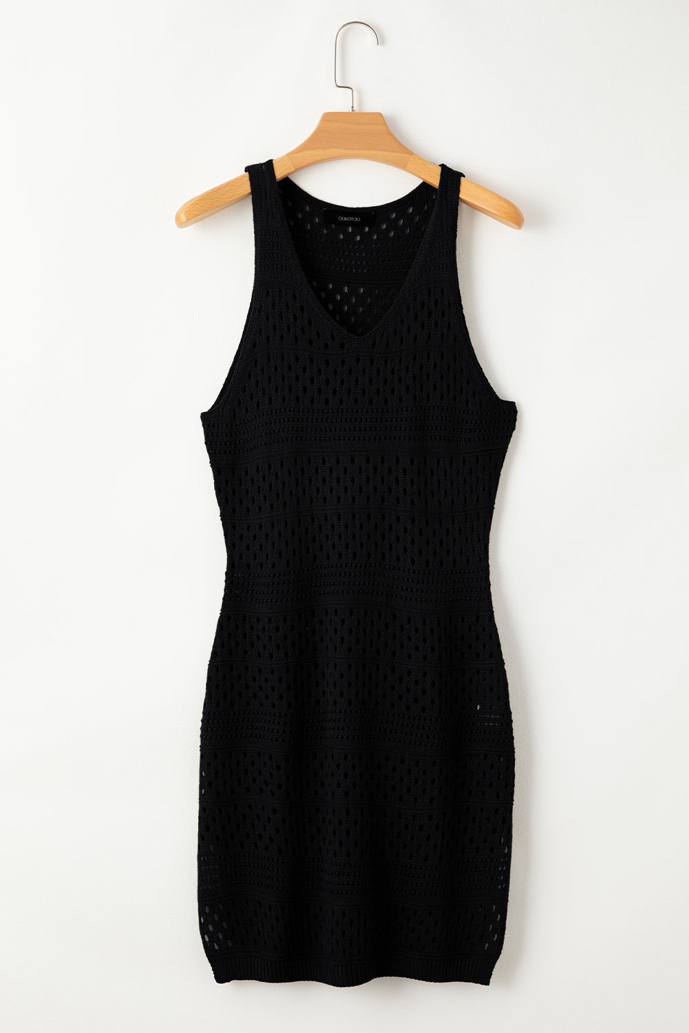 Sultry Black Crochet Beach Dress with Chic Slits