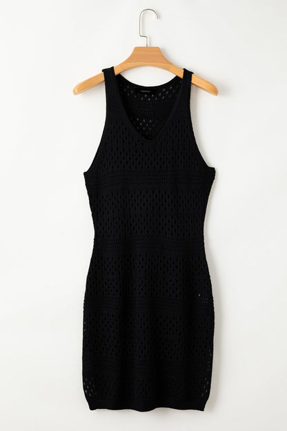 Sultry Black Crochet Beach Dress with Chic Slits