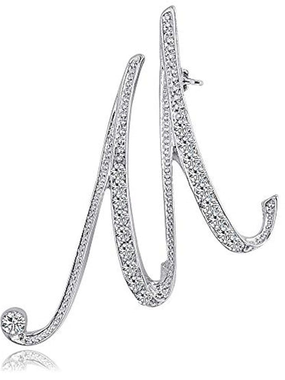 letter brooch pins initial rhinestone brooch for women crafts silvery m - LuckyFash™