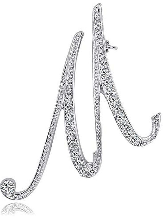 letter brooch pins initial rhinestone brooch for women crafts silvery m - LuckyFash™