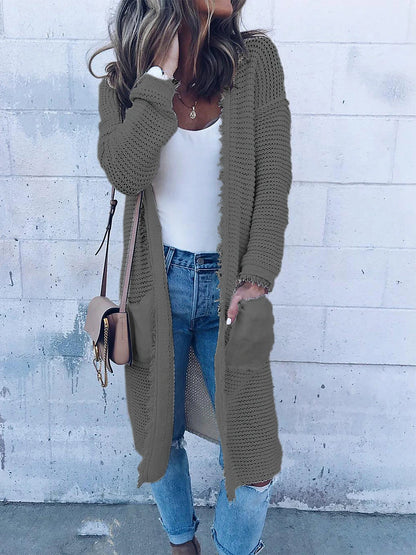 Women's Cardigan Sweater Open Front Ribbed Knit Polyester Pocket Summer Fall Long Outdoor Daily Going out Stylish Casual Soft Long Sleeve Solid Color White S M L