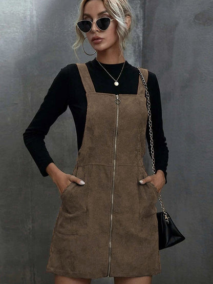 Zip Pocket Leather Strap Dress