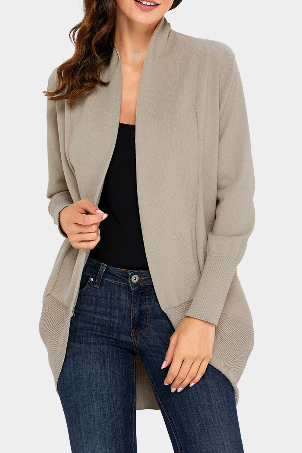 Khaki Cozy Open Front Longline Cardigan