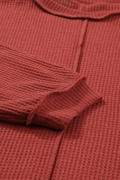 Flame Gold Plus Size Waffle Knit Top with Exposed Seam Detail