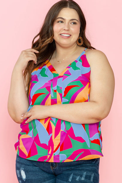 Multicolour Plus Size Abstract Print V Neck Racerback Tank Top