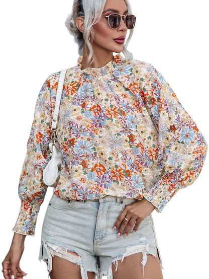 Floral Charm Multicolor Bubble Sleeve Blouse