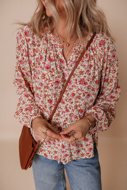 red floral blouse