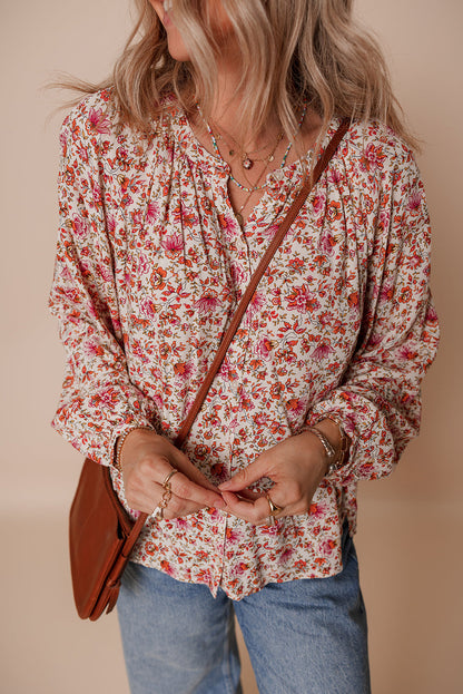 red floral blouse