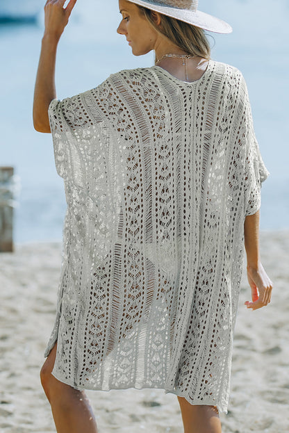 Boho Gray Crochet Beach Dress with Tassel Detail