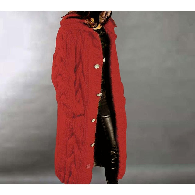 Women's Cardigan Sweater Jumper Cable Chunky Knit  Solid Color Open Front Stylish Soft Daily Going out Winter Fall Reddish brown Blue S M L / Long Sleeve / Regular Fit