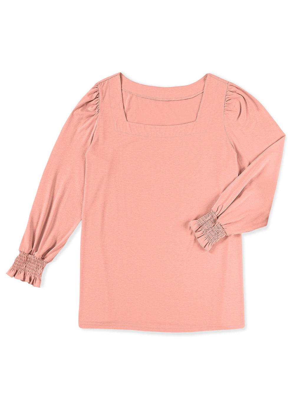 Pink Plus Size Square Neck Flounced Sleeve Top