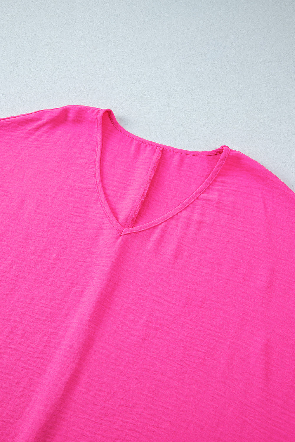 Red Rose Crinkled V-Neck Plus Size Top with Short Sleeves