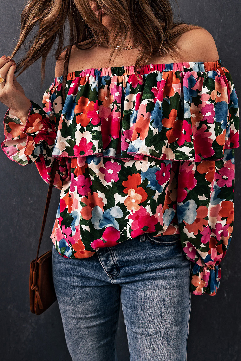 Floral Off Shoulder Ruffle Sleeve Blouse