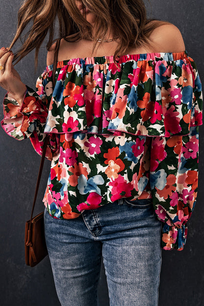 Floral Off Shoulder Ruffle Sleeve Blouse