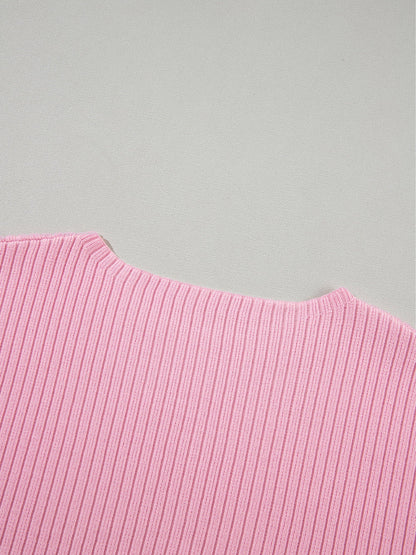 Pink Striped Ribbed Oversized T-Shirt for Plus Size Women