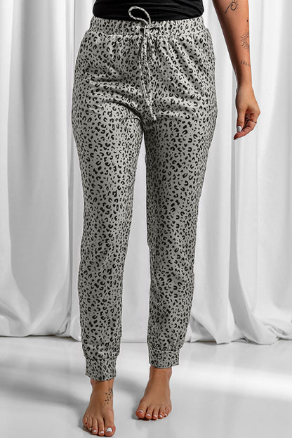 Khaki Leopard Elastic Waist Casual Joggers