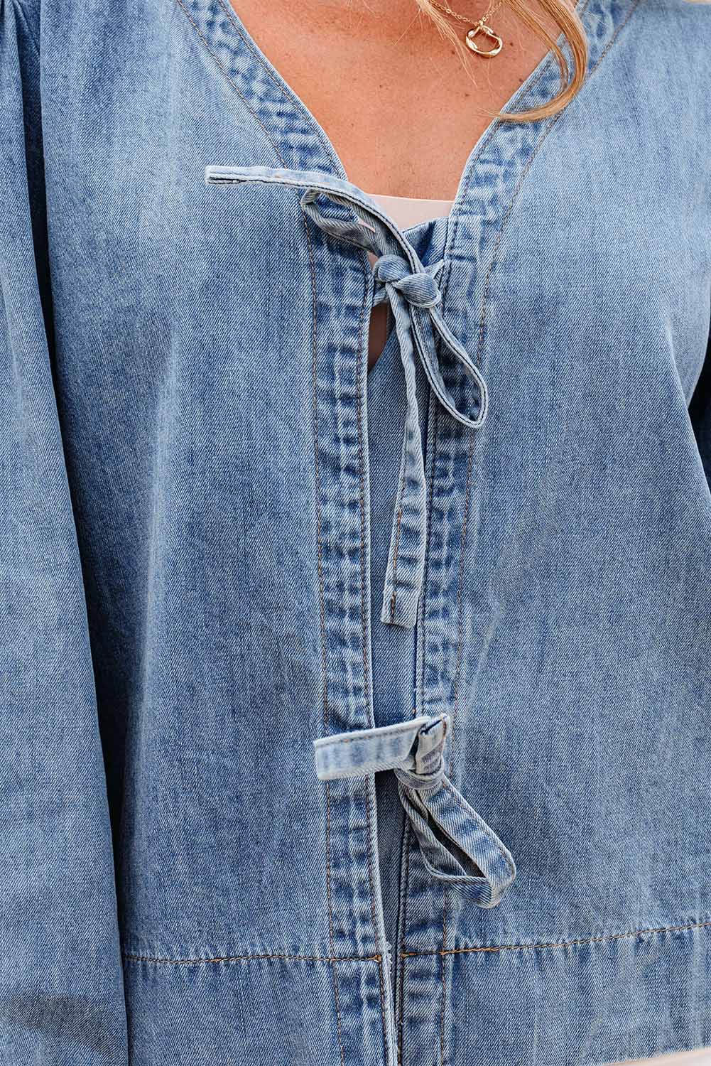 puff sleeve denim top